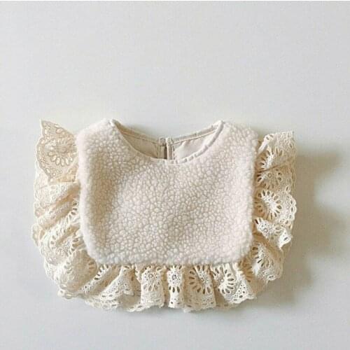 Korean Style Winter Newborn Baby Lace Fleece Princess Bibs Solid Color Toddlers Girls Thicken Vest Infants Clothes Accessiories