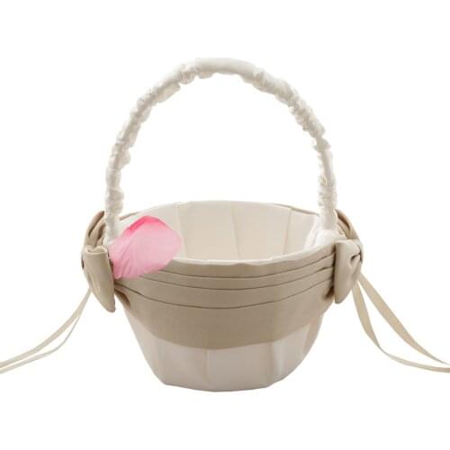 Bride Flower Basket for Wedding Candy Flower Girl Boy Satin Basket