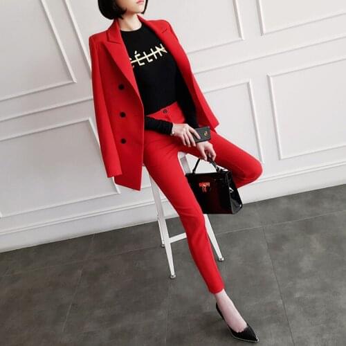 Red small suit pants suit female new style spring and summer fashion business professional decoration body temperament two-piece