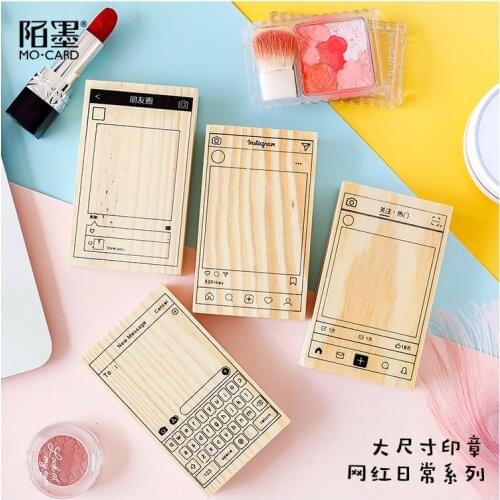 Creative Wechat INS Pattern Wooden Rubber Stamp Set for DIY Scrapbooking Craft Wax Seal Stamp Kawaii Stationery