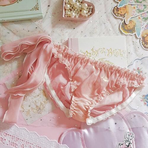Kawaii Sweet Cute Girls Panties Chiffon Briefs Womens Underwear Daily Wear Lace Silk Ribbon Trim Pantsu Fairy Kei Lolita
