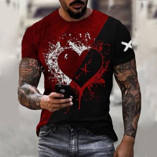 Fashion Two-color Love 3d Printing Mens T-shirt Unisex Streetwear O-neck Short-sleeved Mens Clothing Breathable Top T-shirt