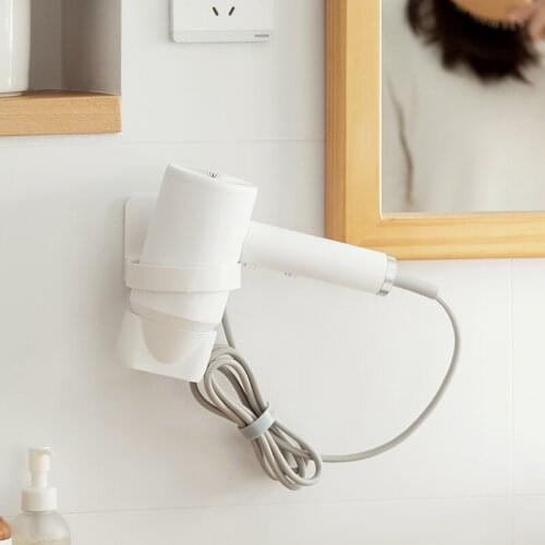 Wall-mounted hair dryer rack punch free adhesive organizer white plastic hair-dryer shelf