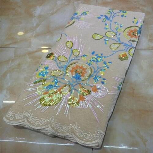 Nigerian Lace Fabric 2021 white/yellow 5yards Sequins Velvet Lace Fabric Embroidered Tulle African Velvet Lace Fabric