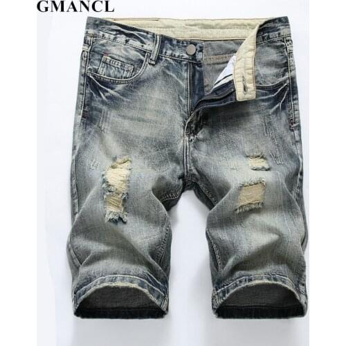 New Men Summer Ripped Destroyed Distressed Beach Jeans Short Fashion Mens Streetwear Hip Hop Straight Casual Denim shorts