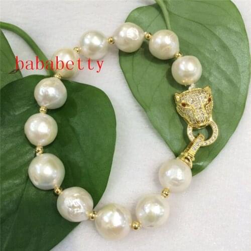 NEW HUGE NATURAL 12 - 13MM australia seas south white pearl bracelet 8inches leopard clasp 8"