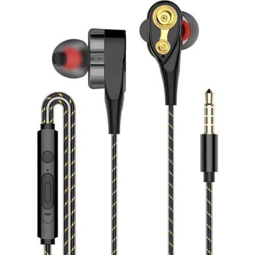 Dual Moving Coil 3.5mm Wired In-Ear Earphone Heavy Bass Stereo Earbuds with Mic