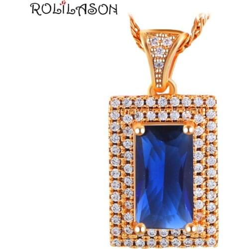 ROLILASON Grogrous Gold Tone Blue Zircon Trinket Fashion Jewelry Pendant for lover Party Gift LNS643