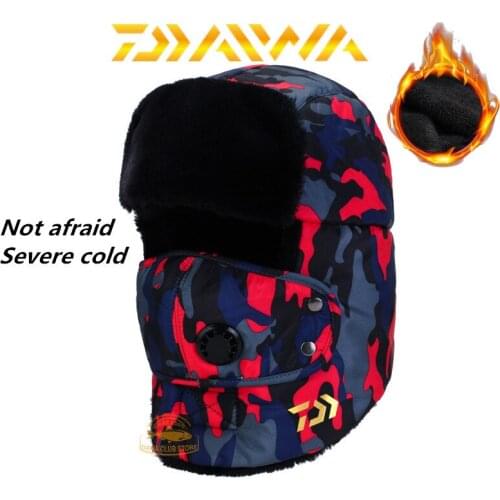 Daiwa Fishing Hat Men Women Thicken Balaclava Cotton Fur Winter Earflap Keep Warm Caps Russian Skull Mask Bomber Hats for Fish
