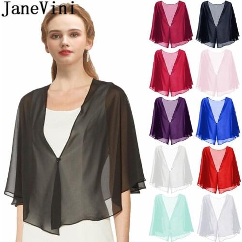 JaneVini Chiffon Bolero Bridal Wedding Cape Simple Spring Summer Women Shrug Shoulder Cover Bride Party Wraps Stoles Estolas