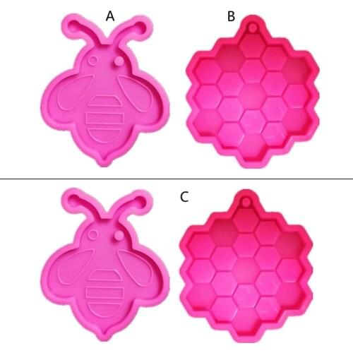 Honeycomb/Bee Keychain Silicone Mold with Hole Keyring Pendant Handmade Mold Valentines Day Gift Jewelry