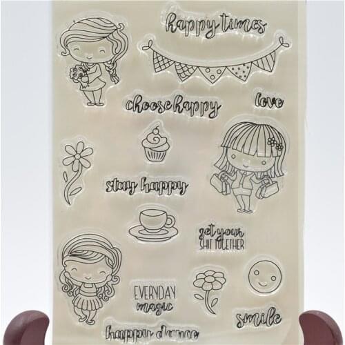 Cute Girl Happiness Transparent Clear Silicone Stamp Seal for DIY scrapbooking photo album Decorative clear stamps