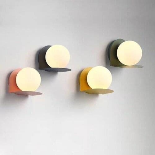 Nordic macaron simple personalized wall lamp modern corridor staircase bedroom bedside round wall lamp LED