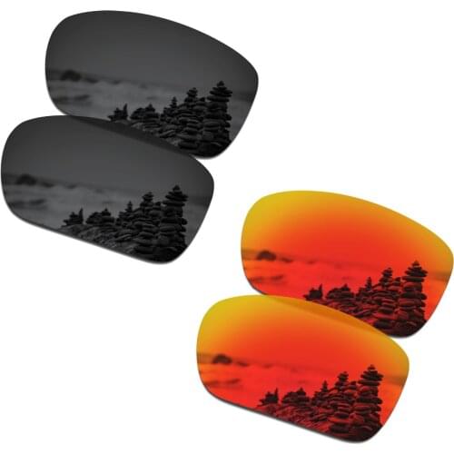SmartVLT 2 Pairs Polarized Sunglasses Replacement Lenses for Oakley Turbine Stealth Black and Fire Red