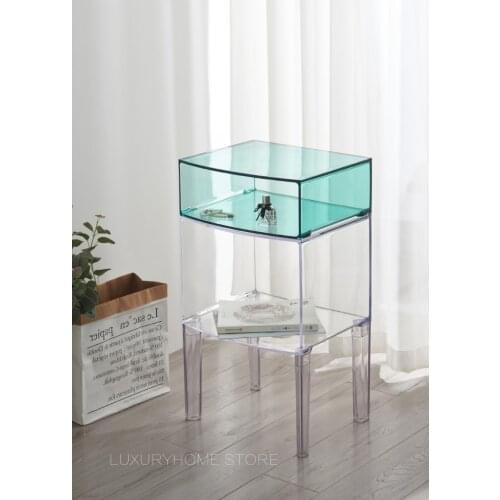 Modern Fashion Design Popular Transparent Clear Acrylic Pink Green Multilayer Sofa Side Bedside Corner Table Cabinet Storage 1PC