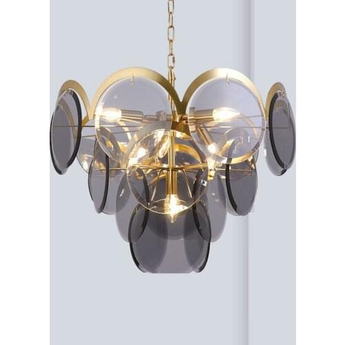 Post Modern Luminarias Led E14 Pendant Lights Gray / Amber Glass Hanging Lamp Adjustable Chain Suspend Lamp For Foyer Lighting