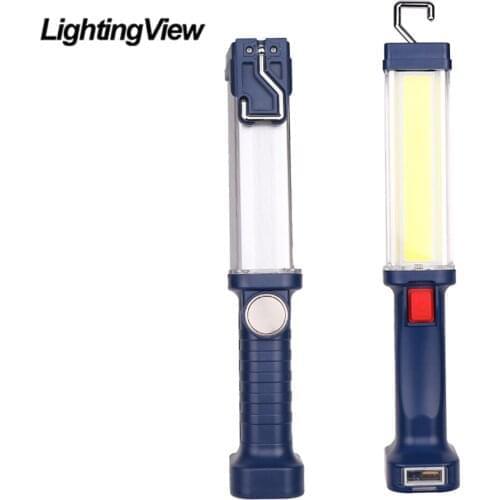 Lightingview COB LED Rechargeable Work Light Built In Battery Powerful Magnet Hook Flashlight Self-defense Outdoor Torch Lamp