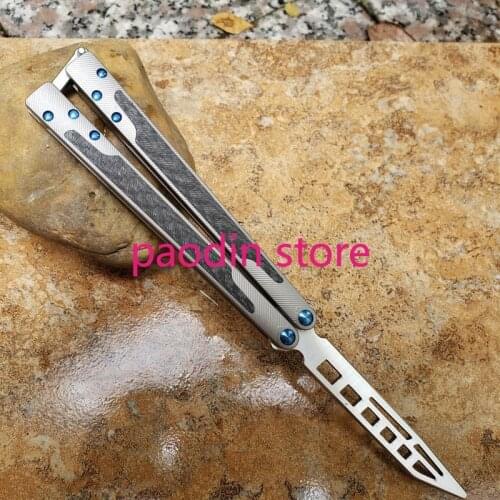TheOne EX-10 EX10 Butterfly Trainer Jilt Knife 440/damascus Blade Carbon Fiber+Titanium Handle Bushing System Free-swinging Tool