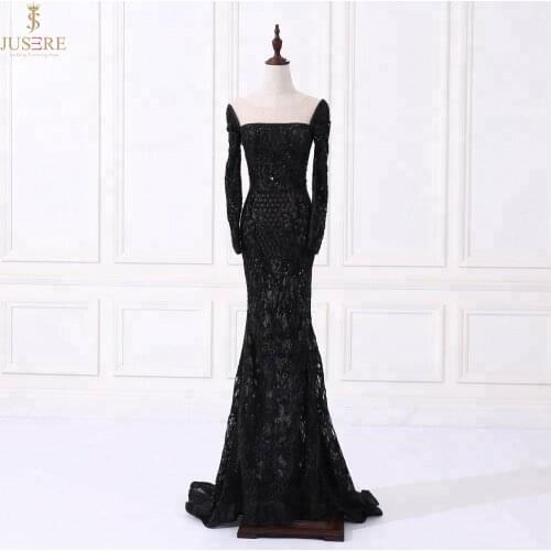 JUSERE Black Handmade beaded Evening Dress Long Party Dresses Evening Gowns red carpet mermaid 2020 Vestido de festa Longo