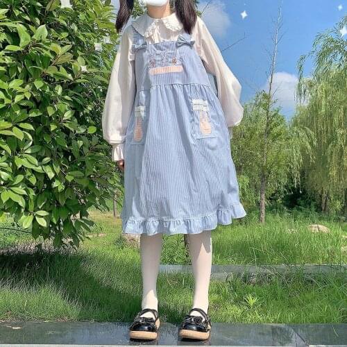 Spring Summer Girls Dress Cute Bunny Dress Pocket Student Loose Strap Girlfriend Dress 02-DS-kaxtkd