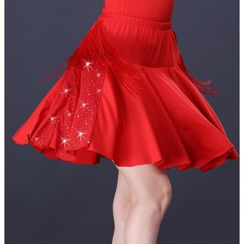 Women Square Dance Latin Dance Skirt Female Adult New Dance Skirt Performance Milk Fiber Tassel Splicing Midi- skirt Solid Color