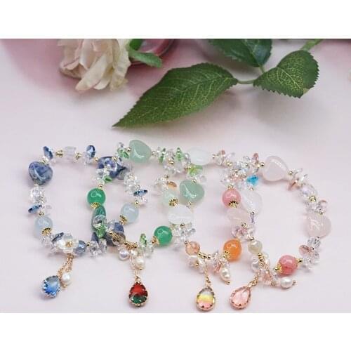 Trendy Waterdrop Love Heart Shape White/Pink/Blue/Green Natural Stones Crystal Beaded Bracelets for Women Fashion Jewelry YBR559