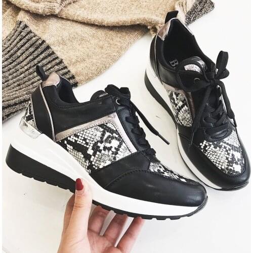 2020 Women Leopard Sneakers Winter Autumn Platform Wedges Ladies Shoes Fashion Snake Pattern Casual Style