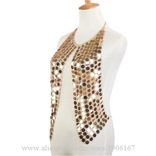 Gold Mirror Women Sexy Vest Female Singer DJ DS Dance Stage Costume Nightclub Bar TV Show Clothing Performance Clothes
