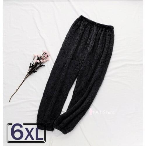 6XL Large Size Winter Warm Elastic Sleep Bottoms Black for Women Men Unisex Thick Comfortable Loose Pajama Men Home Lounge Pant