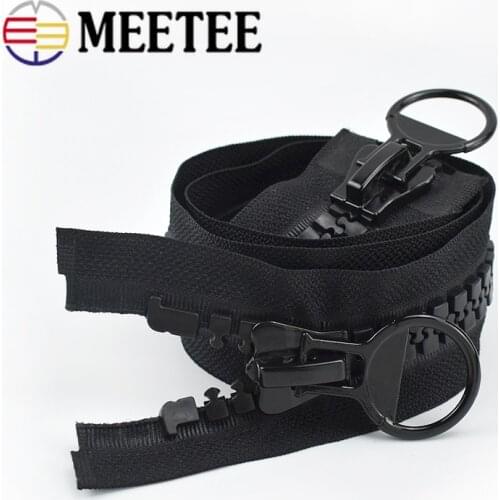 Meetee 75/80/90/100/120/150cm Black 20# Extra Large Resin Zippers Metal Double-slider Open-end Zip for Down Jacket Coat Sewing