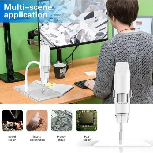 1000X Wireless Digital Microscope Flexible Arm Observation Stand with 1080P 2.0 MP 8 LED Mini Handheld Microscope Camera for PC