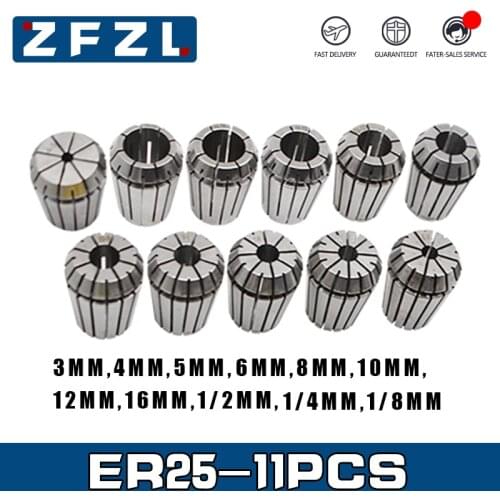 11PCS ER25 Collet Set 3/4/5/6/8/10/12/16/3.175/6.35/12.7mm Spring ER25 Chuck CNC Machining Center