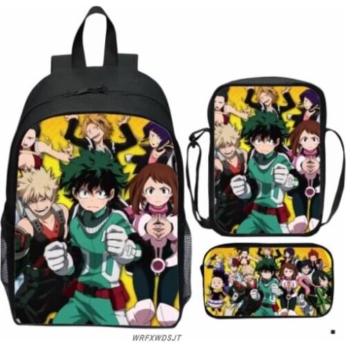 3pcs Boku No Hero Academia Backpack Boys Girls 16inch Cartoon Anime School Bags Baby Children Toddler Rucksack Mochilas