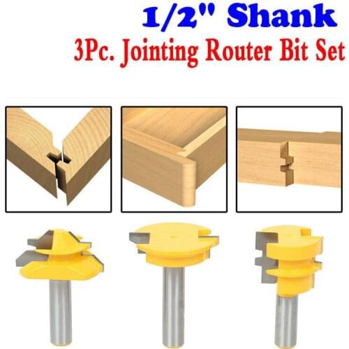 3Pc. Jointing Router Bit Set -Lock Miter, Glue Joint, Drawer Front Woodworking Cutter Tenon Cutter For Woodworking Tools