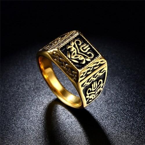 Beiliwol Gold-color Square Mens Signet Rings Casting Stainless Steel Retro Jewelry Bijoux Male Accessories Drop Shipping