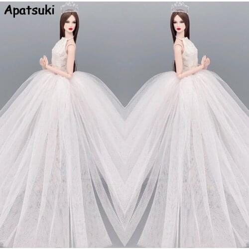 Pure White Wedding Dress for Barbie Doll Clothes Big Evening Dresses Party Gown Outfits 1/6 Dolls Accessories Kids Toy