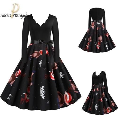 Big Swing Vintage Kawaii Christmas Dress Women Winter Casual Knitting Long Sleeve Sexy New Year Party Dress Plus Size