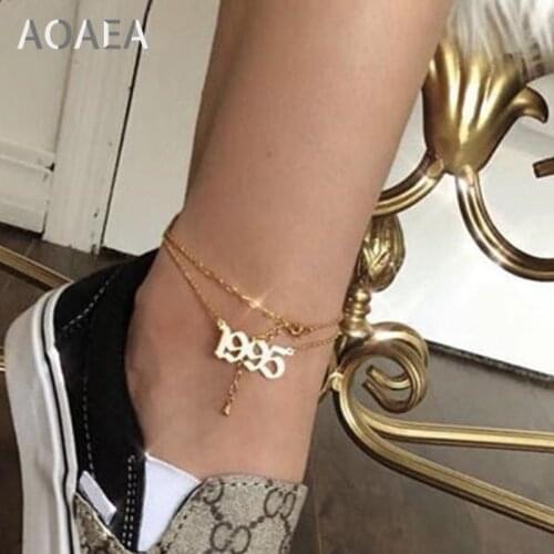 Old English Numbers Date Anklet Bracelet Multi-layer Anklet Bracelet1980 to 2019Gift-Gift for Her-Unique Jewelry