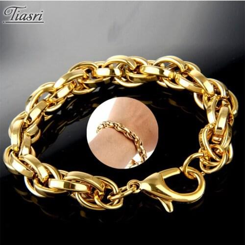 Tiasri 10mm Aesthetic Gothic Bracelet For Men Women Gold Color 316L High Quality Stainless Steel Jewelry Accessories Gift Lover