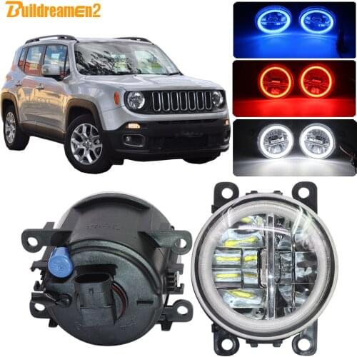 Buildreamen2 Car 4000LM H11 LED Fog Light Kit Angel Eye DRL Daytime Running Light 12V For Jeep Renegade BU 2015 2016 2017 2018