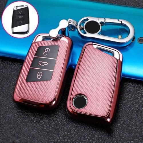 Carbon Grain Car Remote Key Case Cover Holder Shell Fob For Volkswagen VW Magotan Passat B8 Golf For Skoda Superb A7 Accessories