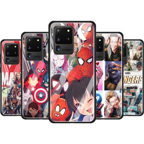 Marvel Hero Spider-Man for Samsung Galaxy S20 FE Ultra Note 20 S10 Lite S9 S8 Plus Luxury Tempered Glass Phone Case Cover