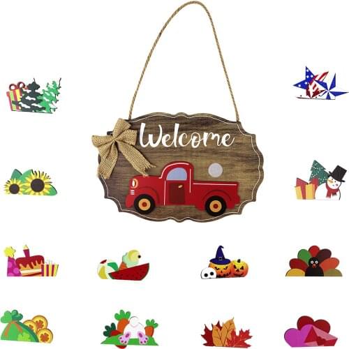 Home Door Room Wooden Decoration Hanging Sign Vintage Room Decor Welcome With 12pcs Decorative Accessories Wall Hanging