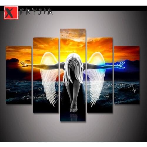 5pcs Full Square round Drill 5D DIY Diamond Painting,angels wings wall sticker 3D Embroidery Cross Stitch Mosaic home Decor Gift