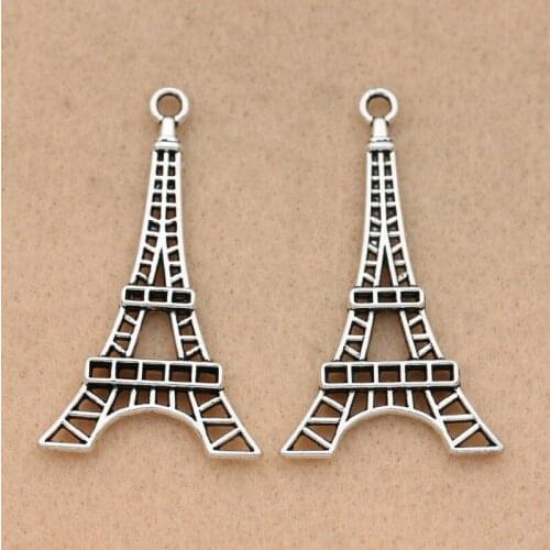 KJjewel Antique Silver Plated Eiffel Tower Charm Pendant for Bracelet Necklace Jewelry Making DIY Accessories 44x25mm 5pcs/lot