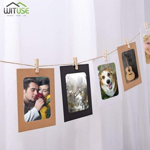 3/5/6 inch DIY Combination 10Pcs Wall Photo Frame with 10pcs Clips and Rope DIY Hanging Wall Picture Album Kraft Home Decoration