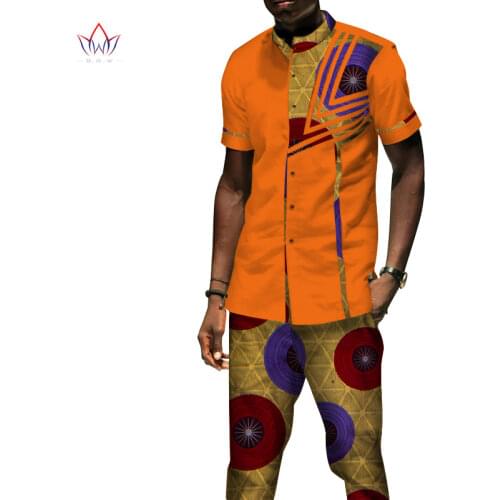 African Clothes Casual Men Top Shirts and Pants Sets Bazin Riche African Design Clothing Dashiki Men 2 Pieces Pants Sets WYN690