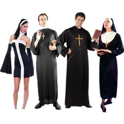 Medieval Priest Nun Cosplay Costumes Halloween Adult Carnival Long Robes Religious Pious Missionary Catholic Church Clothing