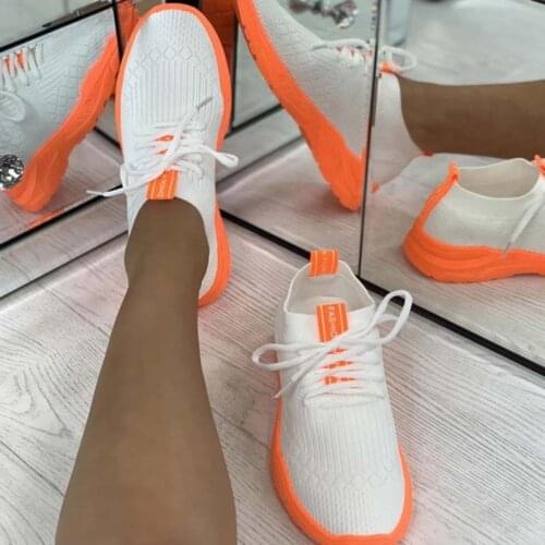 Women Vulcanize Shoes Mesh Knitting Shoes Women Sneakers 2021 Fashion Lace-Up Women Casual Shoes Flats Femmes Chaussures Size 43
