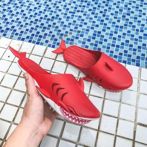 Womens Cartoon Shark Summer Beach Slippers Outside Holiday Style Travel Footwear Children And Mens Zapatos Non-Slip Waterproof